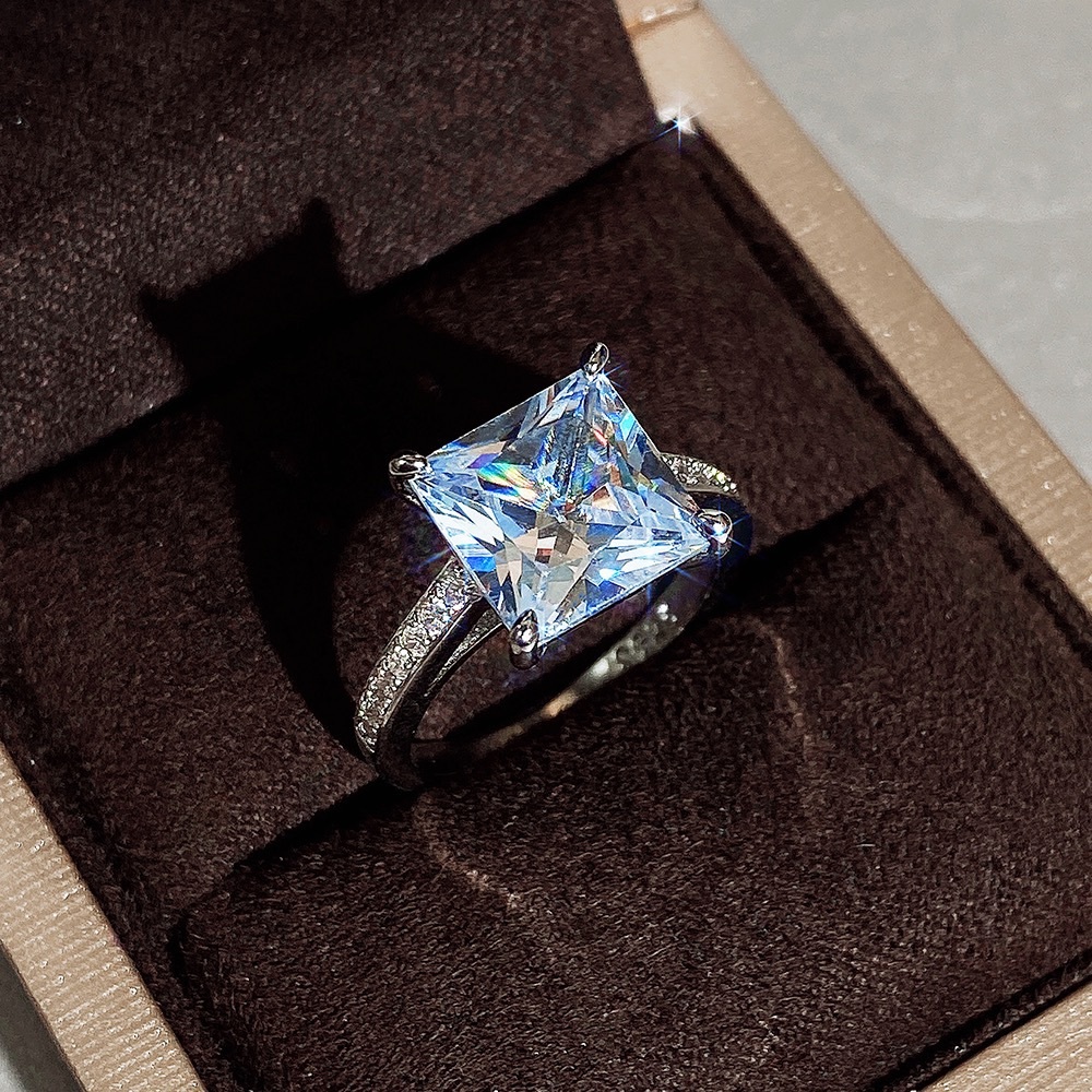 New 925 Silver Princess Cut Square Diamond Ring - Picture 4 of 6